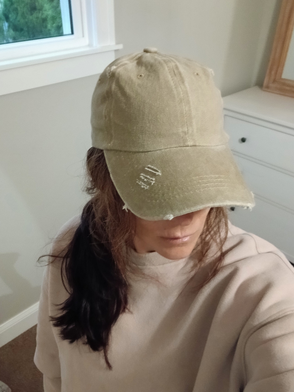 Washed Tan Distressed Baseball Cap